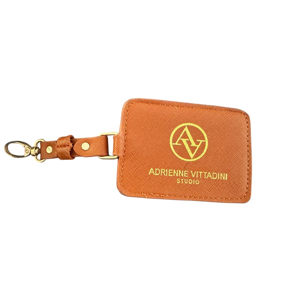 Adrienne Vittadini Studio Brown Faux Leather Luggage Tag Gold Clasp